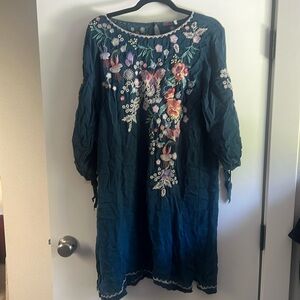 Johnny Was Embroidered Silky Dress